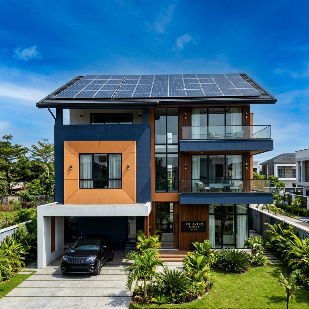 Modern Nigerian duplex with sleek solar panels