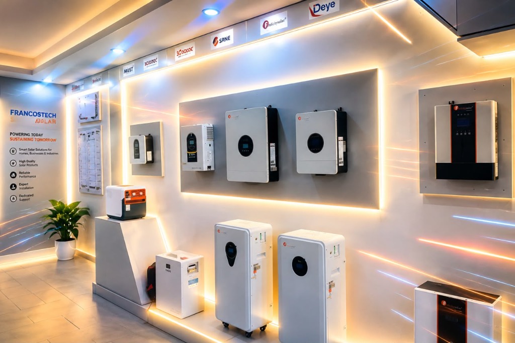 Francostech Solar Showroom Inverter & Battery Display Wall